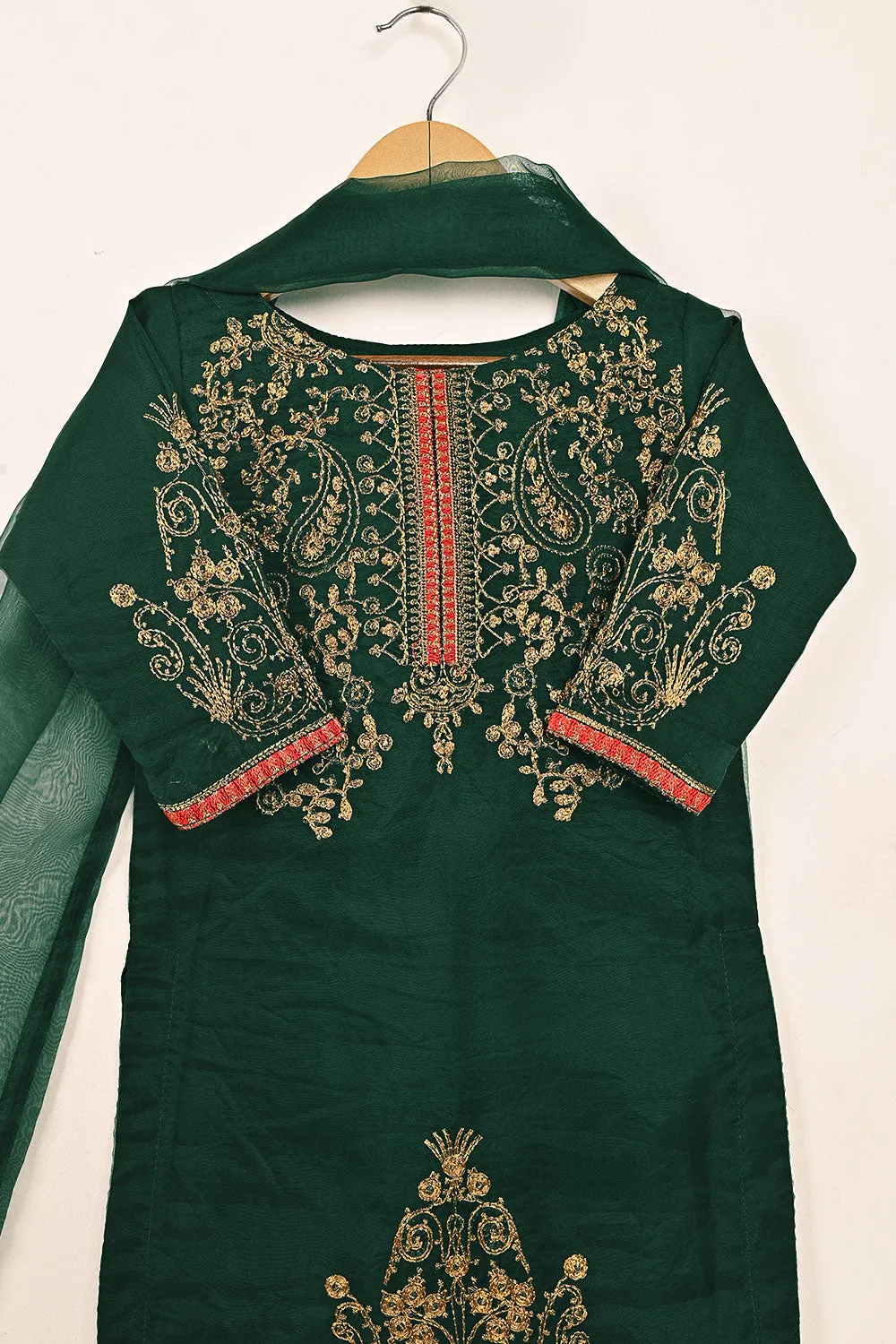 TKF-149-Green - Kids 3Pc Organza Embroidered Formal Dress