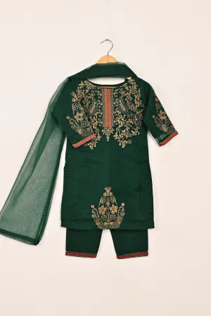 TKF-149-Green - Kids 3Pc Organza Embroidered Formal Dress