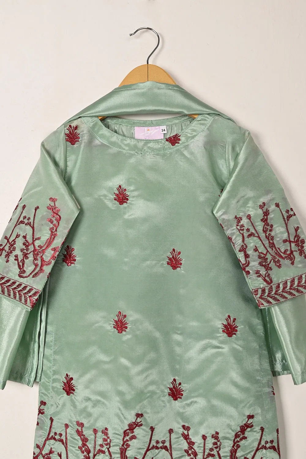 TKF-271-Sea Green - Kids 3Pc Ready to Wear Silk Embroidered Dress