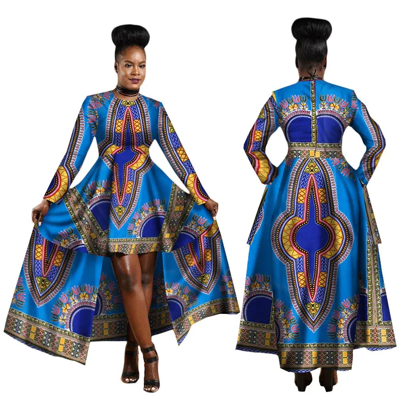 Traditional African Dashiki Ankara Kitenge Wax Print Batik Long Sleeve Above Knee Dress With Waist Cape