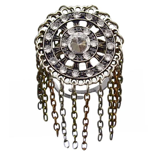 Tri-color Spinning Wheel Rhinestone Adjustable Chain Ring