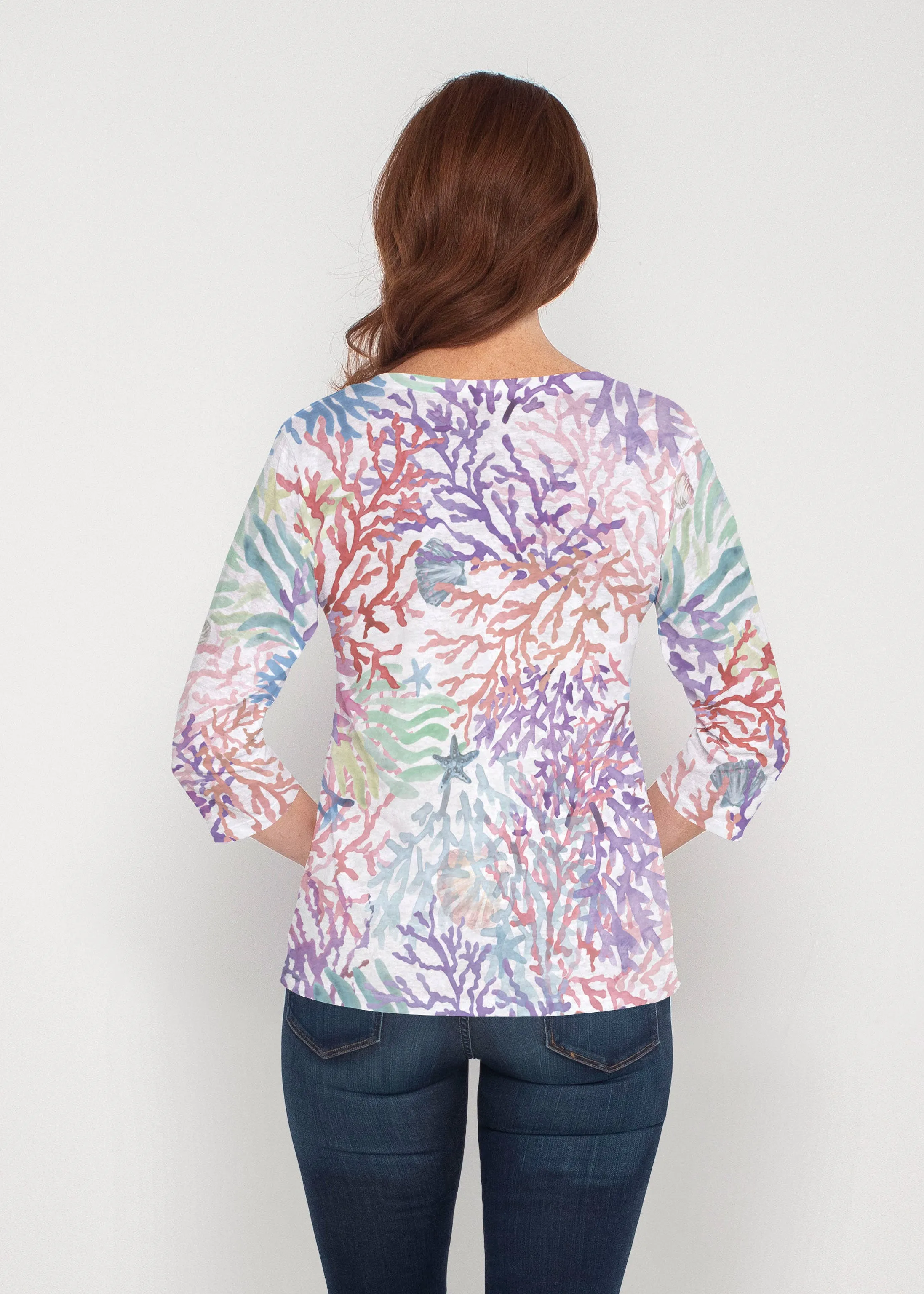 Tropic Coral (8112) ~ Signature 3/4 Sleeve V-Neck Top
