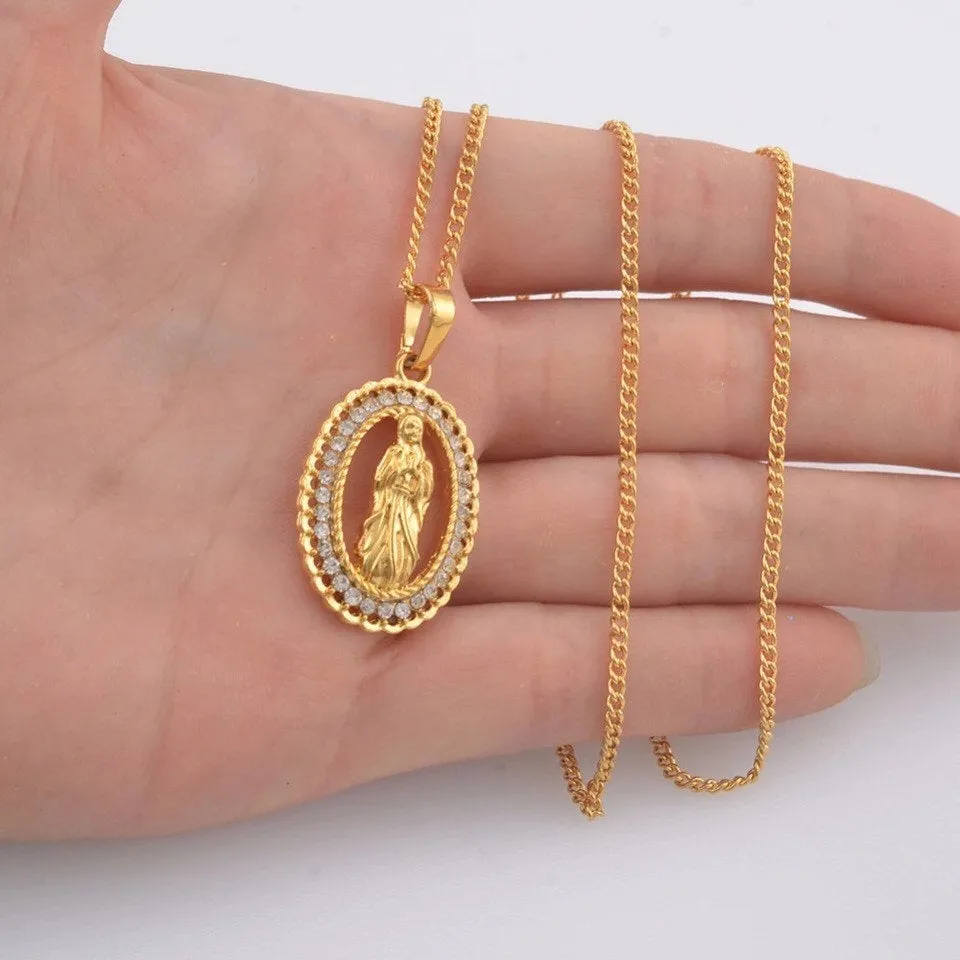 Virgin Mary Necklace, 18k gold plated Virgin Mary charm , gift for catholic , catholic necklace , Virgin Mary pendant ,gold virgin mary