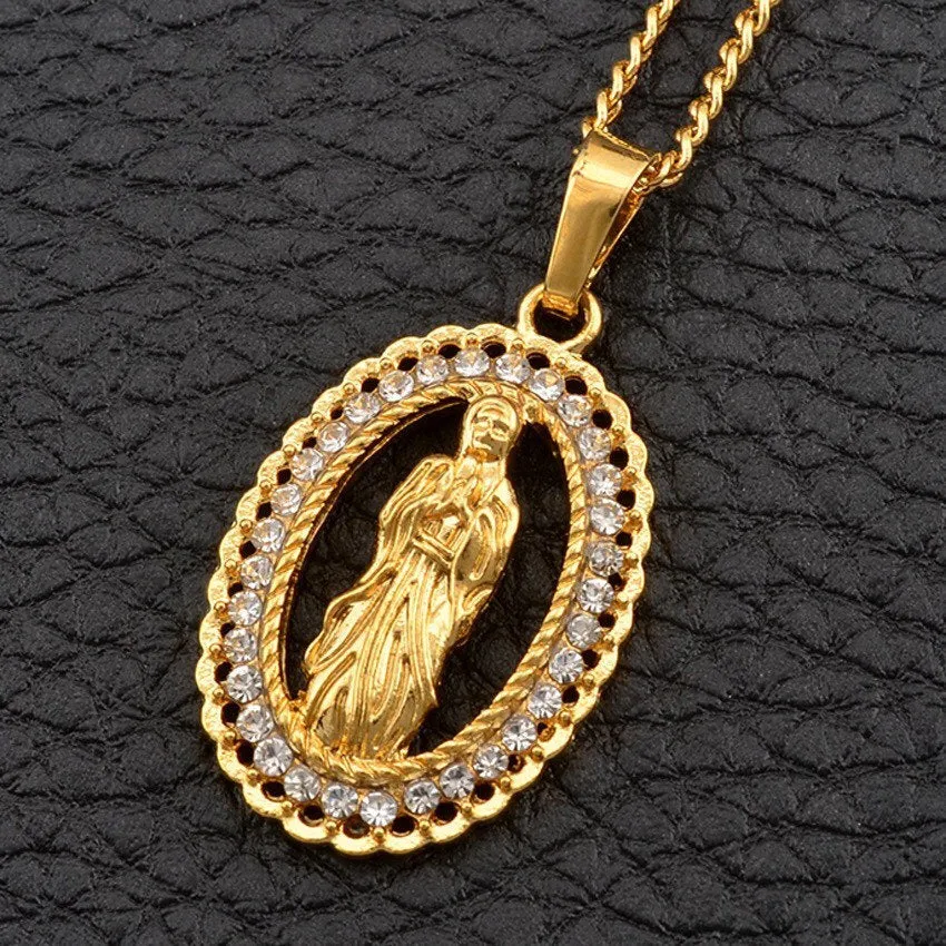 Virgin Mary Necklace, 18k gold plated Virgin Mary charm , gift for catholic , catholic necklace , Virgin Mary pendant ,gold virgin mary