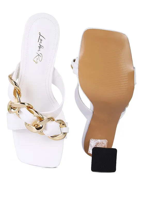 WANDY Clear Heel and Chain Detail Sandals