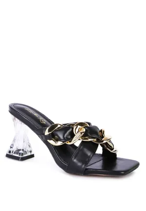 WANDY Clear Heel and Chain Detail Sandals