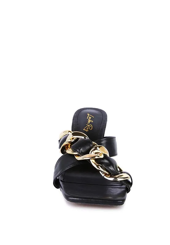 WANDY Clear Heel and Chain Detail Sandals