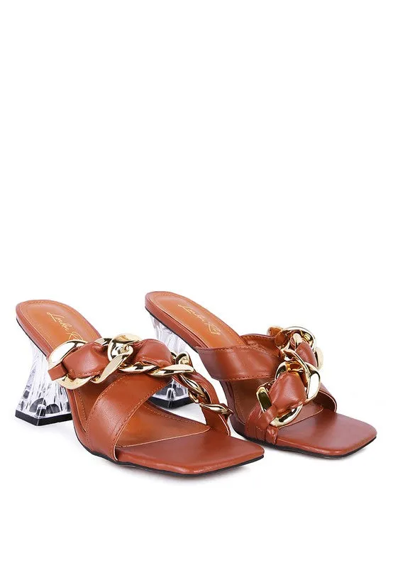 WANDY Clear Heel and Chain Detail Sandals