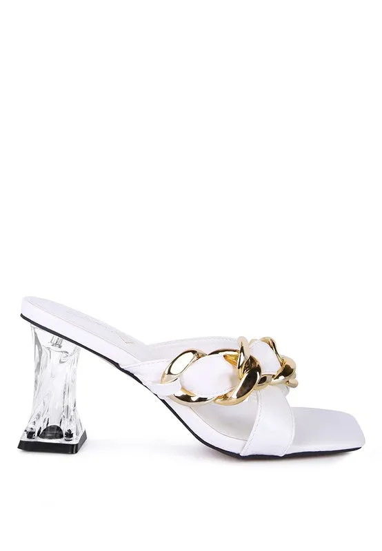 WANDY Clear Heel and Chain Detail Sandals