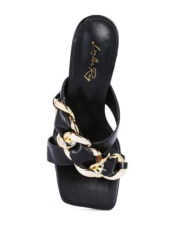 WANDY Clear Heel and Chain Detail Sandals