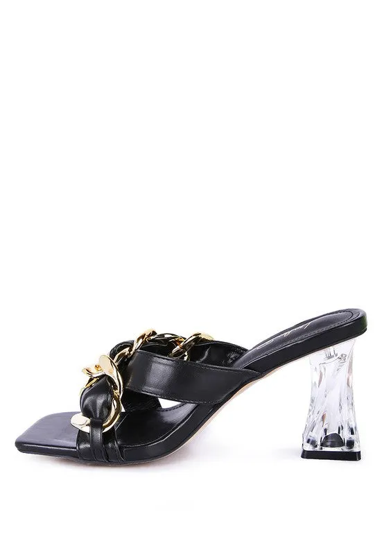 WANDY Clear Heel and Chain Detail Sandals