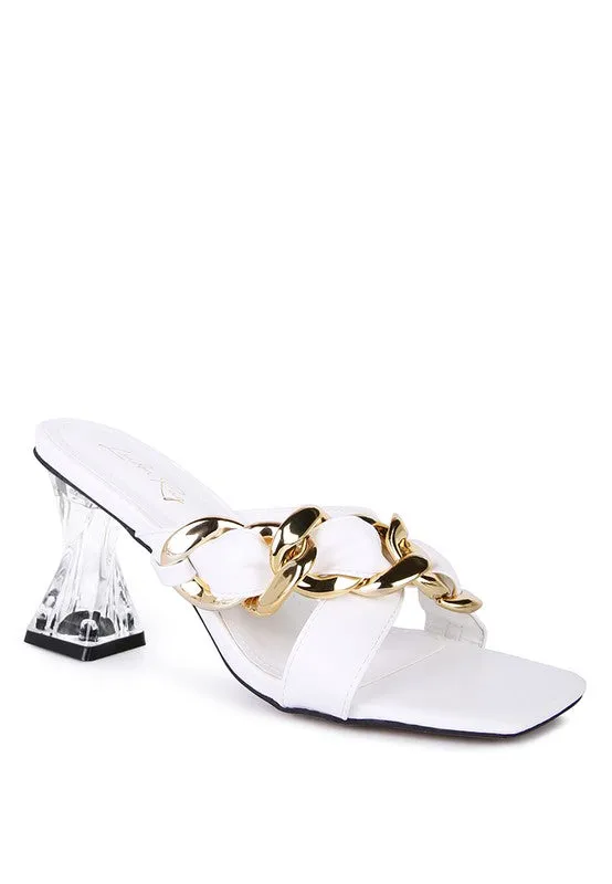 WANDY Clear Heel and Chain Detail Sandals