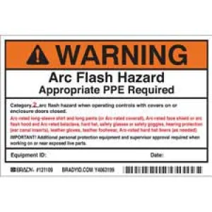 WARNING Arc Flash Hazard Appropriate PPE Required Category 2 Arc Flash Hazard When… Labels| Buy online