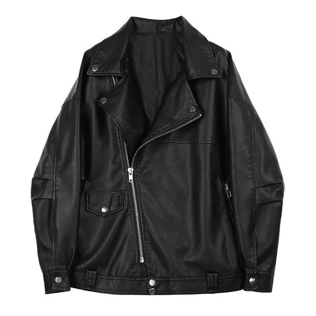 Women Faux Leather Jacket Casual Loose Soft Pu  Leather Coat