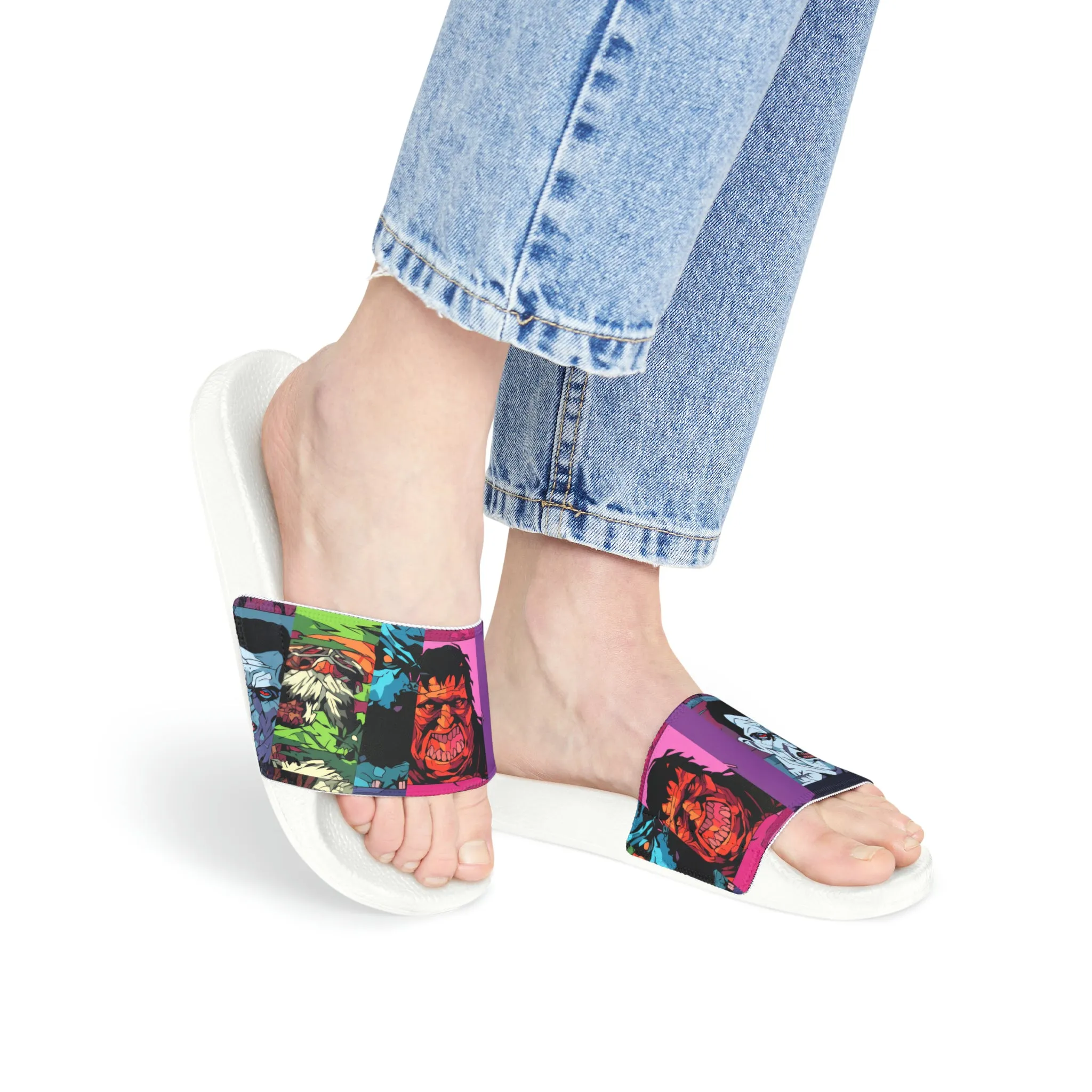 Women's Slide Sandals - Spooky Monsters Anime Beta
