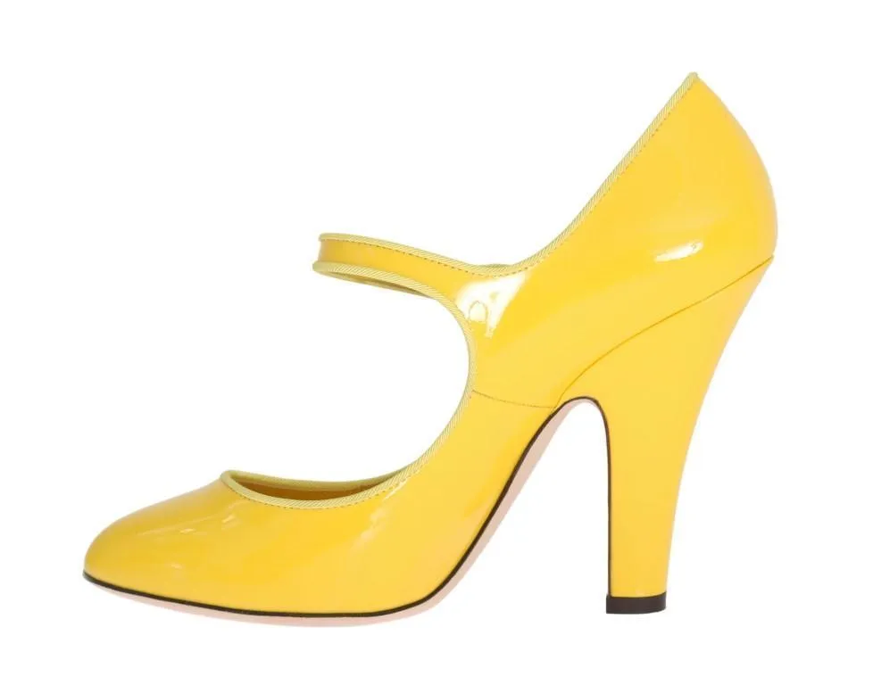 Yellow Heels Mary Janes Leather Pumps