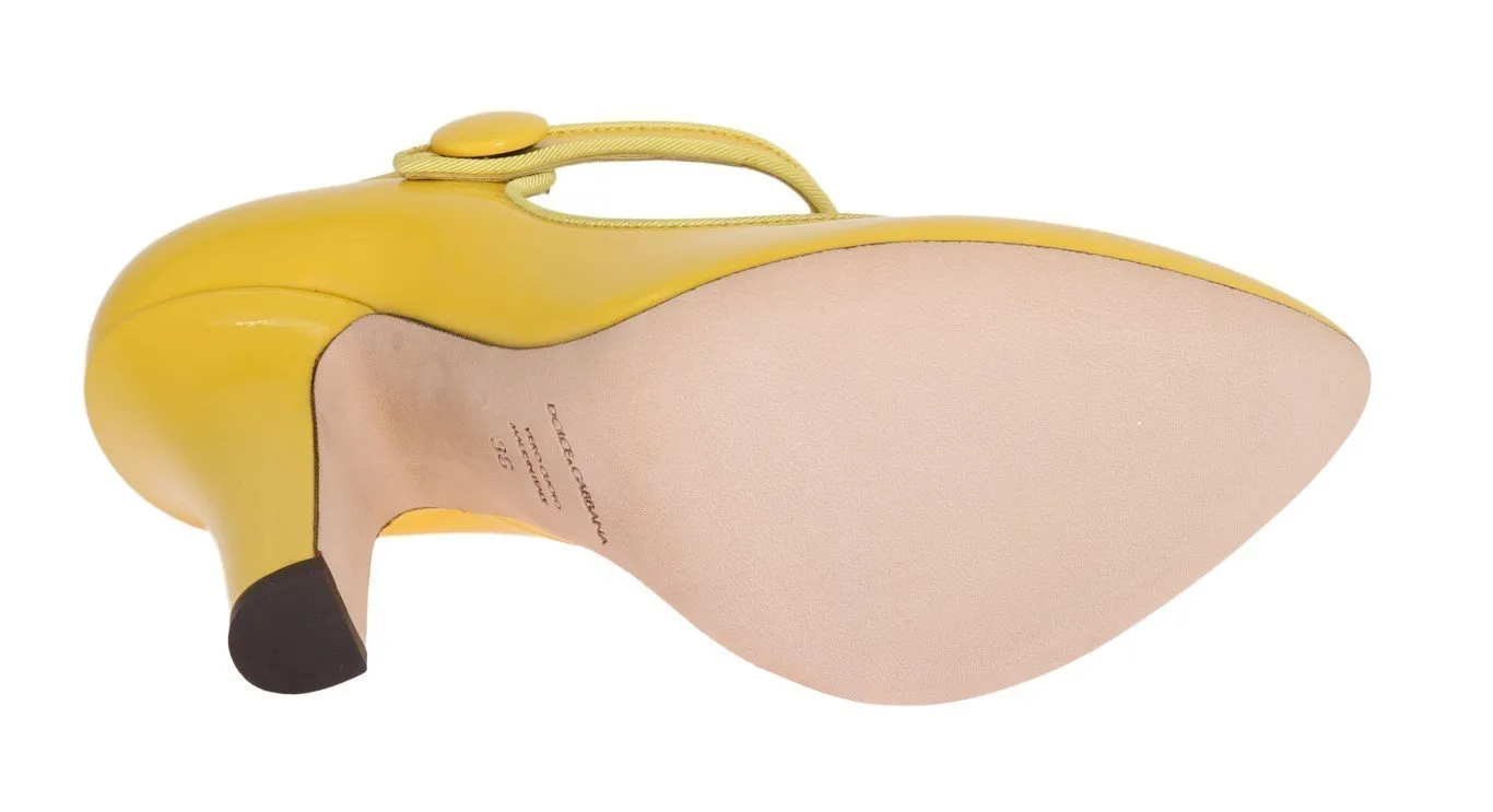Yellow Heels Mary Janes Leather Pumps
