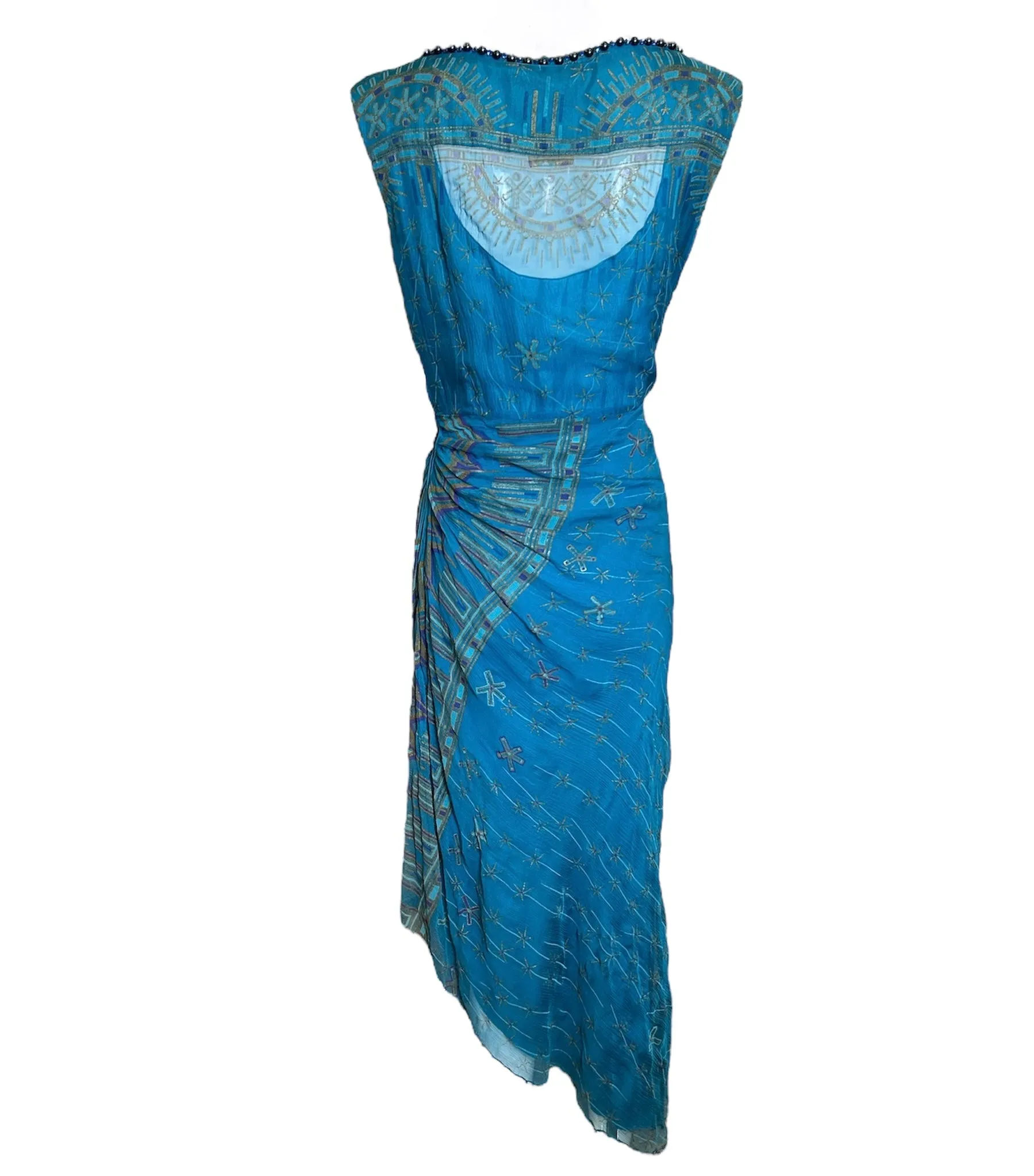 Zandra Rhodes 1970s/80s Silk Turquoise Silk Screen Dress