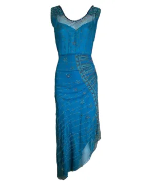 Zandra Rhodes 1970s/80s Silk Turquoise Silk Screen Dress
