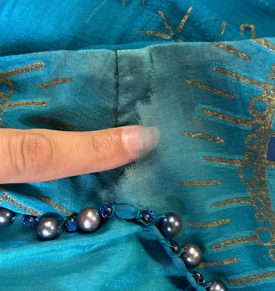 Zandra Rhodes 1970s/80s Silk Turquoise Silk Screen Dress