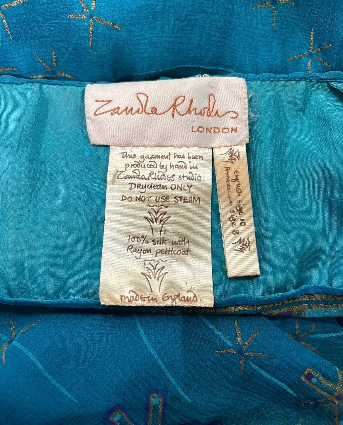 Zandra Rhodes 1970s/80s Silk Turquoise Silk Screen Dress