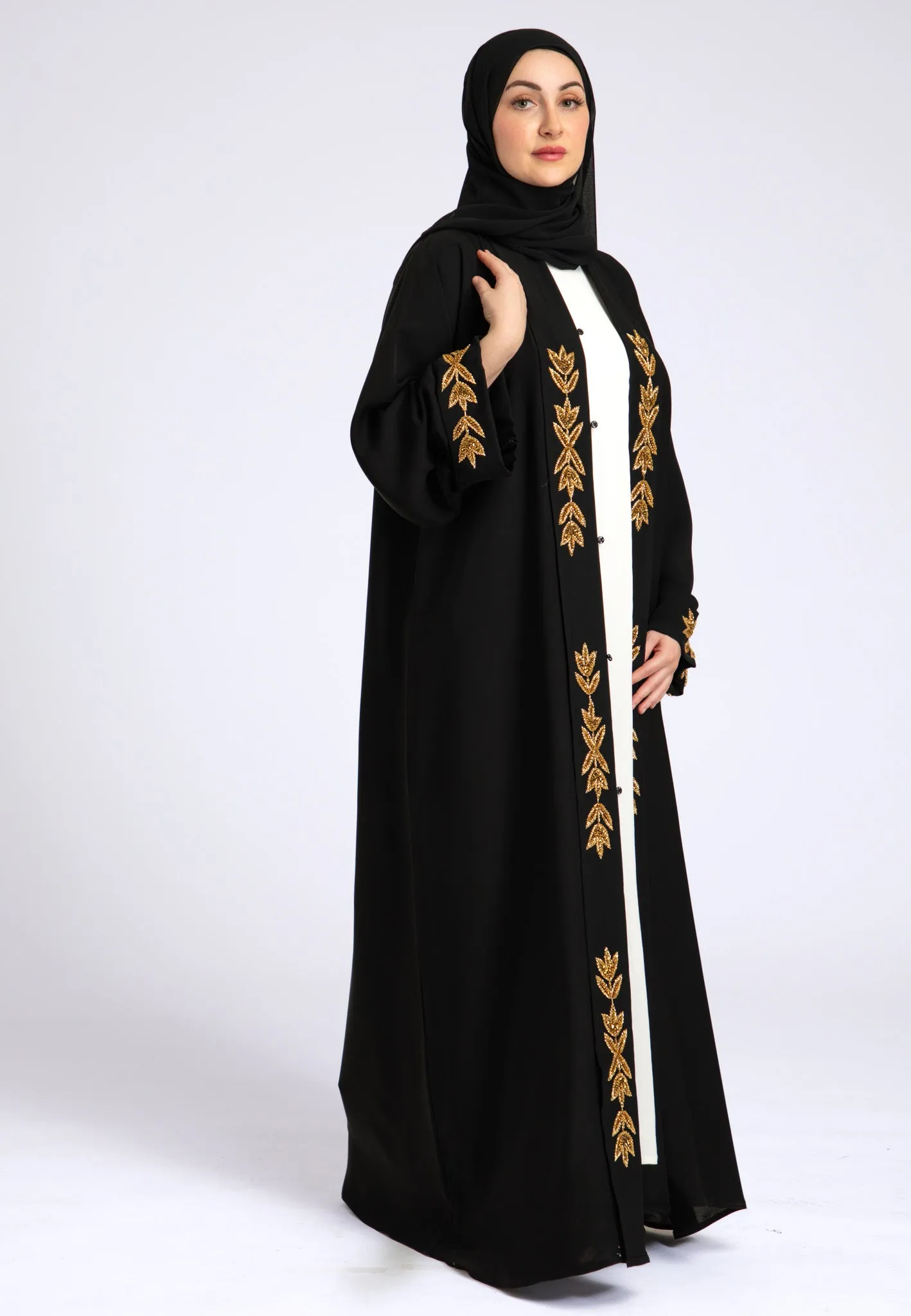 Zunairah Gold Leaf Open Abaya