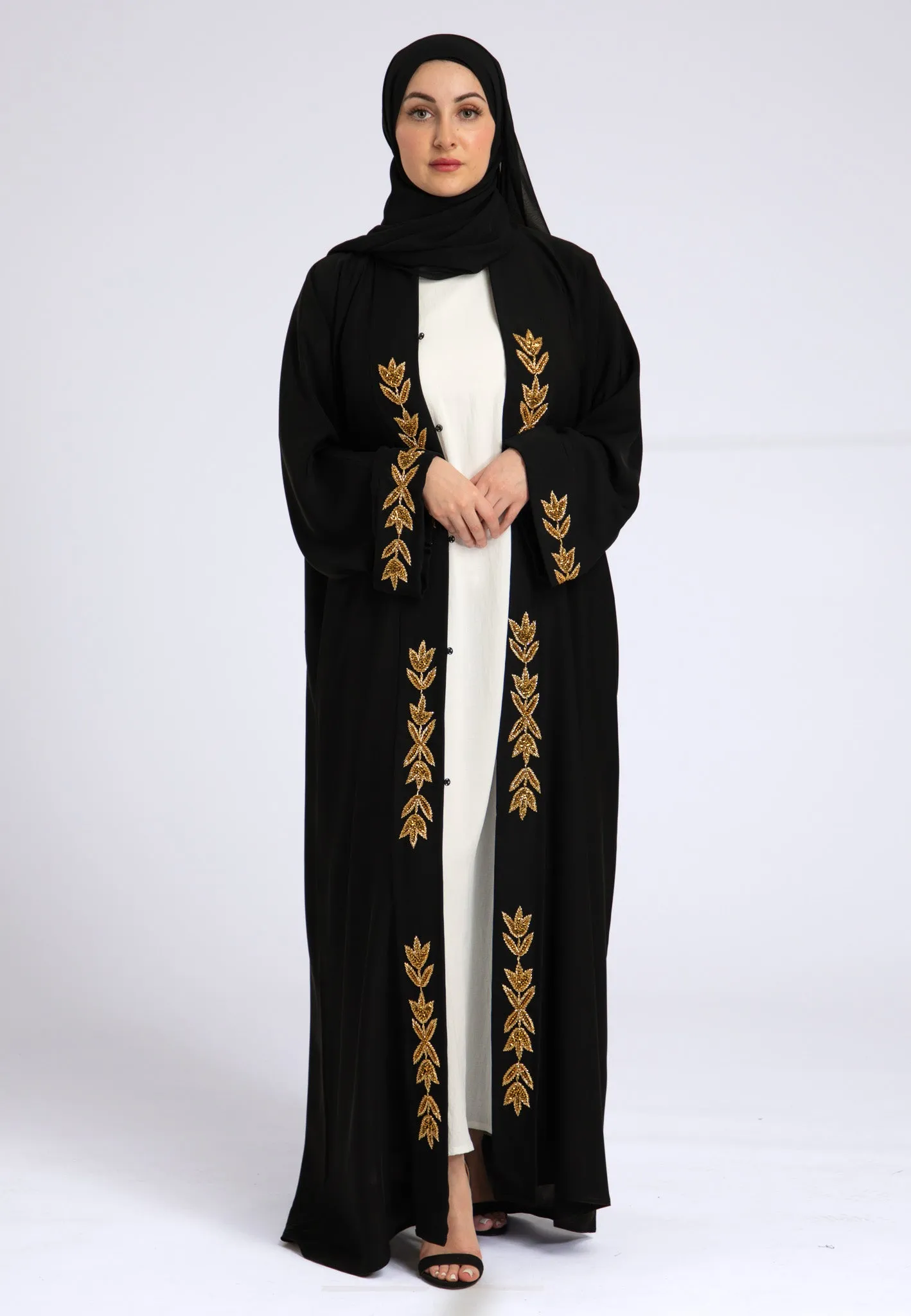 Zunairah Gold Leaf Open Abaya