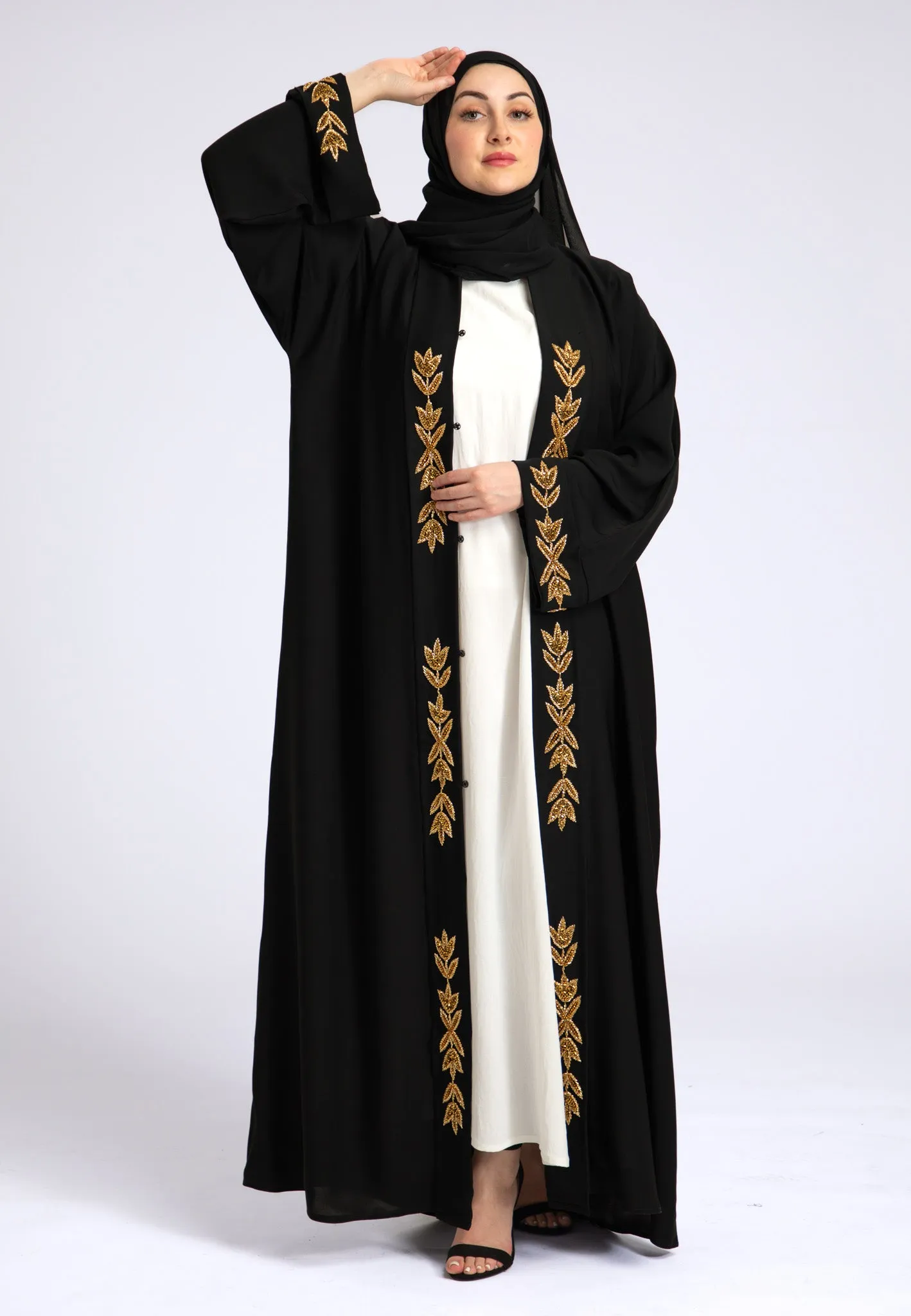 Zunairah Gold Leaf Open Abaya