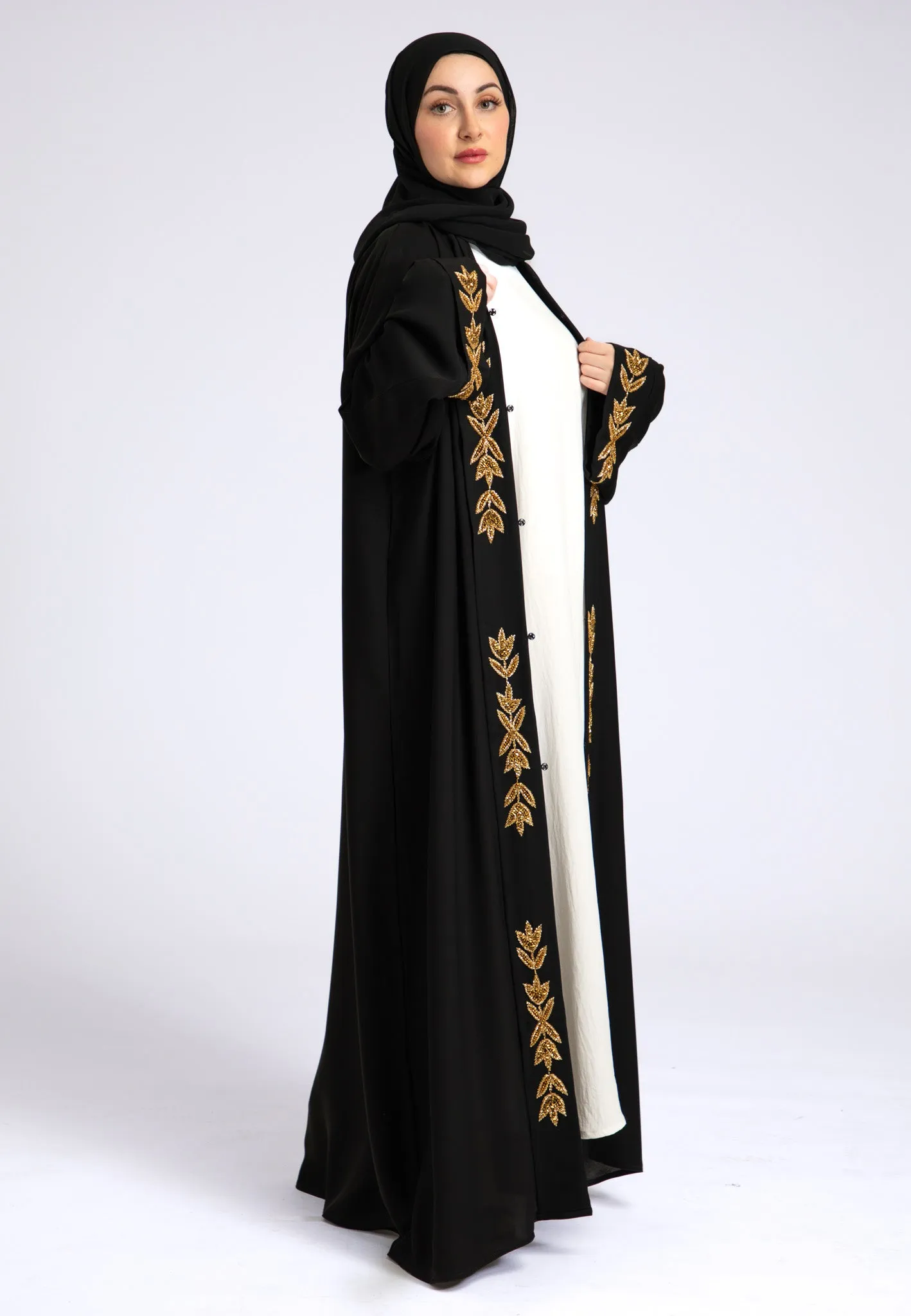 Zunairah Gold Leaf Open Abaya